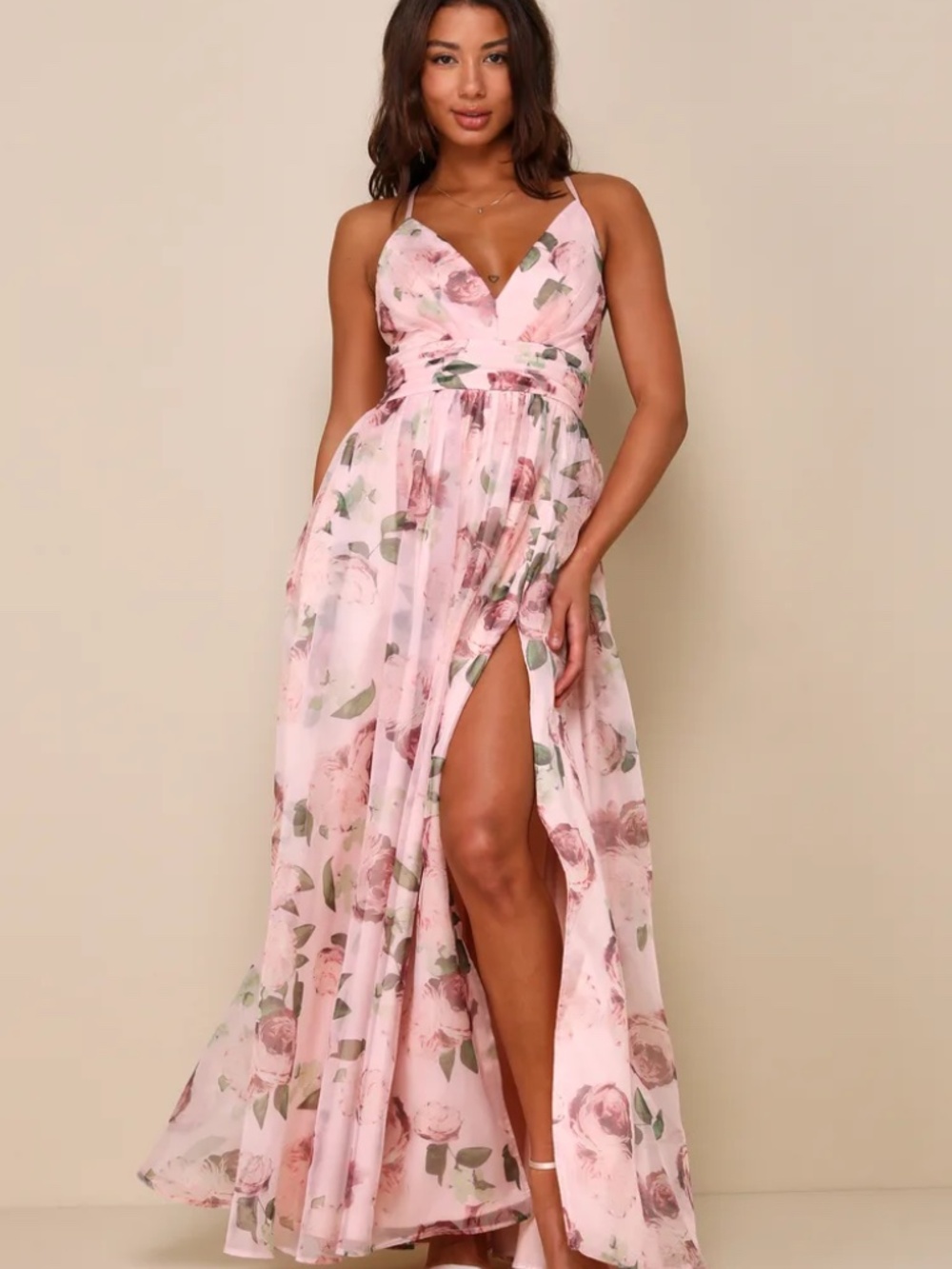 Lulus Romance That Wows Blush Floral Print Organza Maxi Dress - Picture 4 of 4